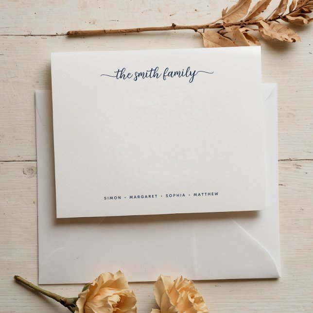 Modern Navy Blue Script Family Stationery Card (Creator Uploaded)