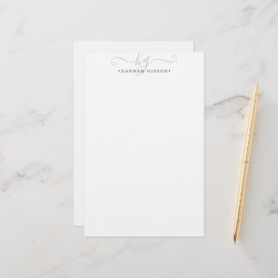 Modern Navy Blue Script Initials Monogram Minimal Stationery