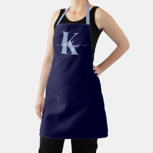 Modern Navy Blue Script Monogram Apron