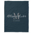 Modern Navy Blue Script Monogram Couples