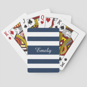 Modern Navy Blue Script Name Playing Cards