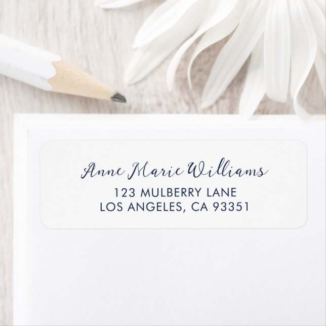 Modern Navy Blue Script Name Return Address (Insitu)