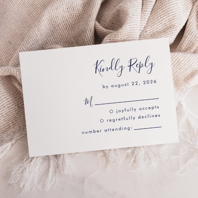 Modern Navy Blue Script Wedding RSVP Card (Creator Uploaded)