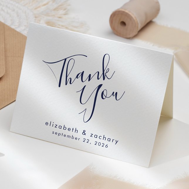 Modern Navy Blue Script Wedding Thank You Card (Creator Uploaded)