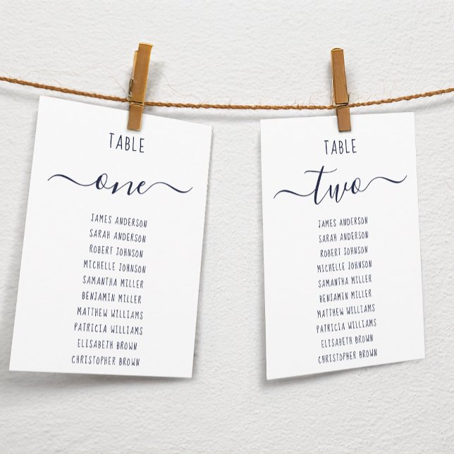 Modern  Navy Blue Script White Seating Chart Card (Creator Uploaded)