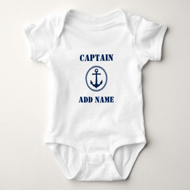 Modern Navy Blue Sea Anchor & Baby Name/Rank Bodysuit (Front)