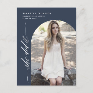 Modern Navy Blue She Did It Graduation Arch Photo  Postcard