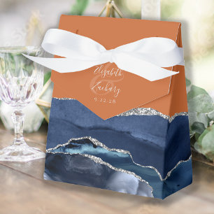 Modern Navy Blue Silver Agate Burnt Orange Favour Box