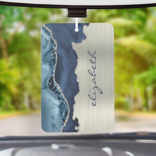 Modern Navy Blue Silver Agate Metallic Car Air Freshener (Creator Uploaded)
