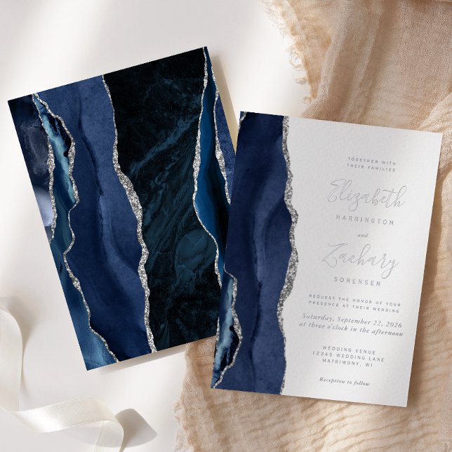 Modern Navy Blue Silver Agate Wedding (Creator Uploaded)