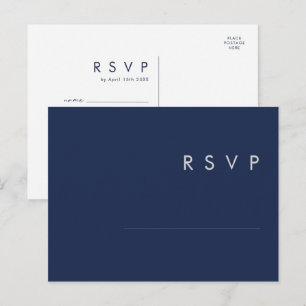 Modern Navy Blue Silver Menu Choice RSVP Postcard