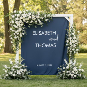 Modern navy blue simple elegant wedding backdrop  tapestry
