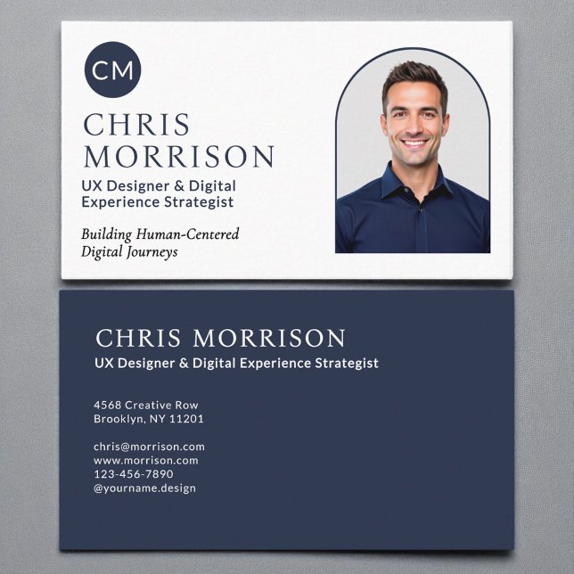 Modern Navy Blue Simple Professional Photo  Business Card (Creator Uploaded)