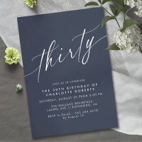 Modern Navy Blue | Simple Script 30th Birthday