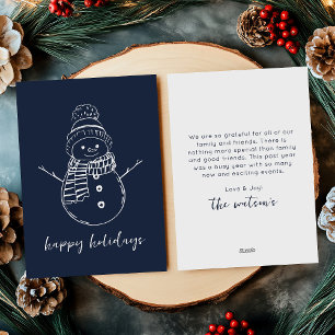 Modern Navy Blue Simple Snowman Outline Holiday Card