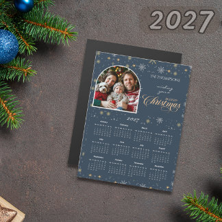 Modern Navy Blue Snowflake Photo 2027 Calendar
