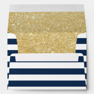 Modern Navy Blue Stripes Elegant Gold Glitter Envelope