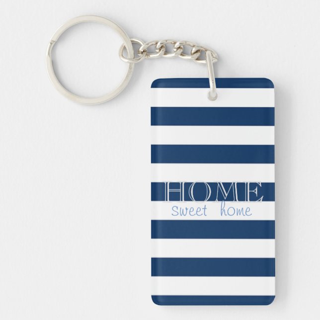 Modern Navy Blue  Stripes ,Home Sweet Home Key Ring (Front)