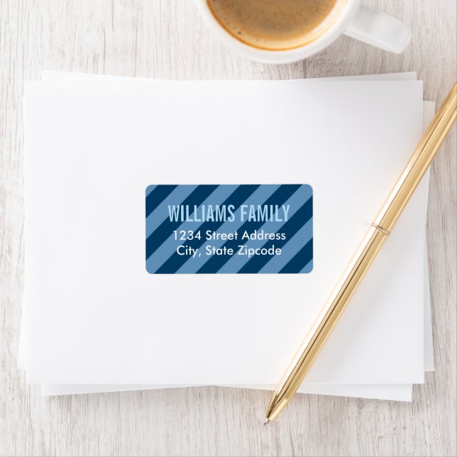 Modern Navy Blue Stripes Pattern Family Label (Insitu)