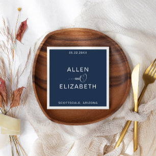 Modern Navy Blue Stylish Personalised Wedding Napkin