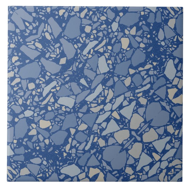 Modern Navy Blue Terrazzo Effect Tile (Front)
