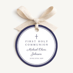 Modern Navy Blue Thank You Boy First Communion Favour Tags
