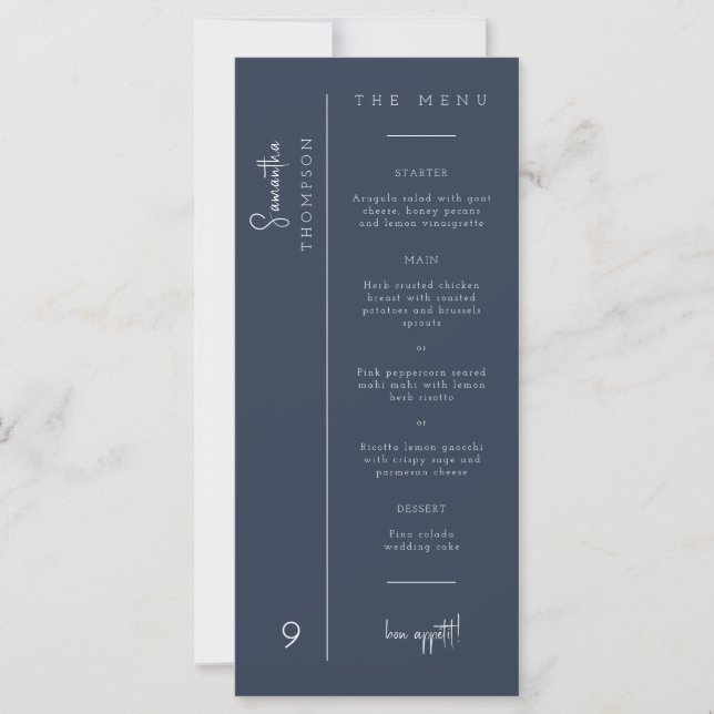 Modern Navy Blue Thank You Placecard Table Menu (Front)