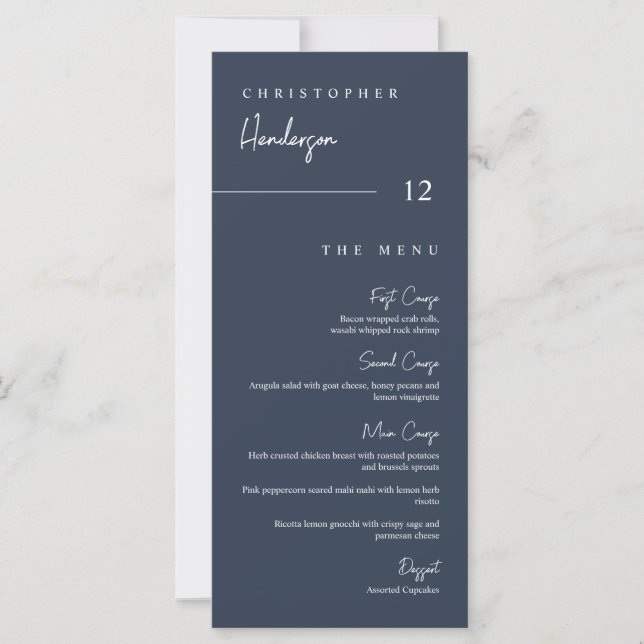 Modern Navy Blue Thank You Table Escort Card Menu (Front)