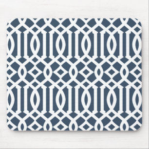 Modern Navy Blue Trellis Pattern Mouse Pad