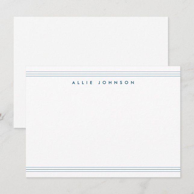 Modern Navy Blue Triple Line Two Border Name  Card (Front/Back)