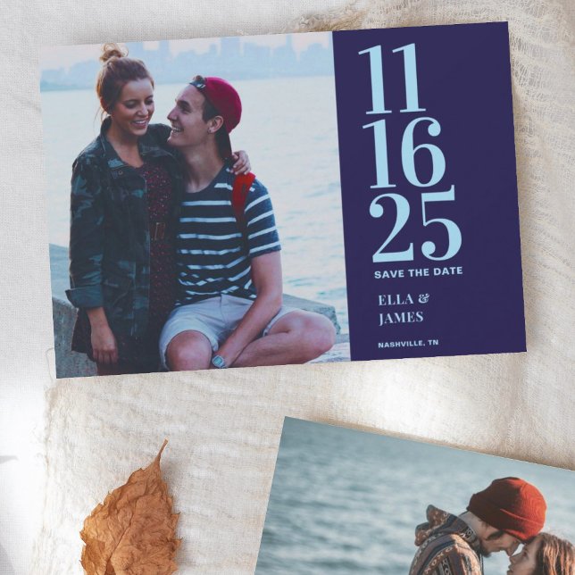 Modern Navy Blue Two Photo Wedding Save the Date (Creator Uploaded)