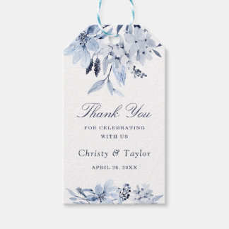 Modern Navy Blue Watercolor Floral Wedding Gift Tags