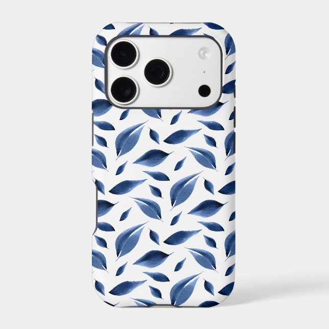 Modern Navy Blue Watercolor Leaves Pattern (Back)
