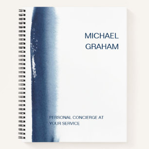Modern Navy Blue Watercolor Simple Business Notebook