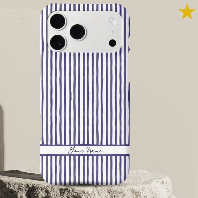 Modern Navy Blue Watercolor Stripes Custom Name  (Creator Uploaded)