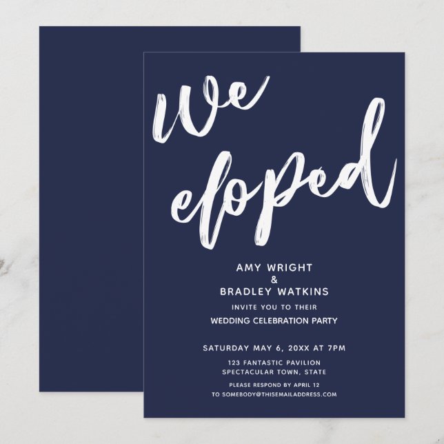Modern Navy Blue We Eloped Wedding Reception Invitation (Front/Back)
