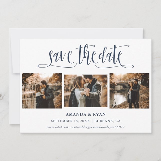 Modern Navy Blue Wedding Photo Save The Date (Front)