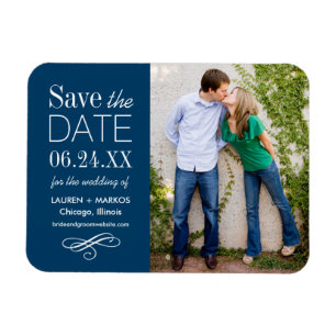 Modern Navy Blue Wedding Photo Save the Date Magnet