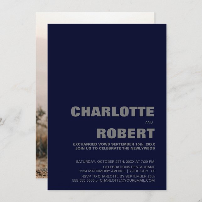 Modern Navy Blue Wedding Reception Invitation (Front/Back)