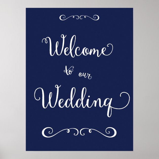 Modern Navy Blue Wedding Reception Sign Print (Front)