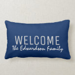 Modern navy blue Welcome Family monogram custom Lumbar Cushion<br><div class="desc">Modern navy blue Welcome Family monogram name,  custom pillow.
You can easily change the text.</div>