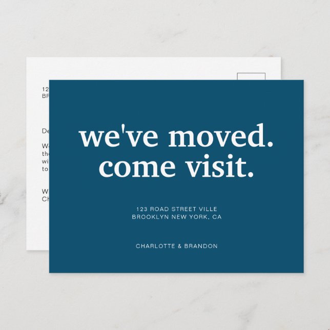 Modern Navy Blue We've Moved Moving Announcement Postcard (Front/Back)