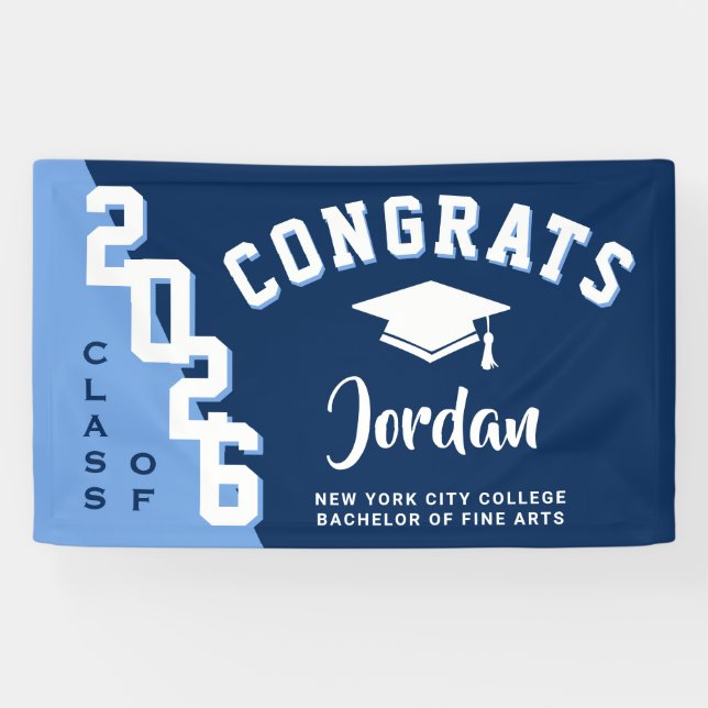 Modern Navy Blue White 2024 Graduation Party Banner (Horizontal)