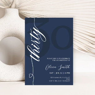 Modern Navy Blue & White 30th Birthday Party Invitation