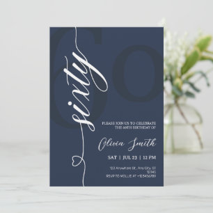 Modern Navy Blue & White 60th Birthday Party Invitation