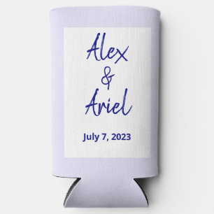 Modern Navy Blue, White, and Lavender Wedding Seltzer Can Cooler