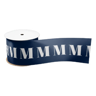 Modern navy blue white custom monogram initial satin ribbon