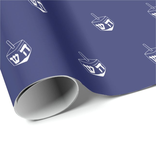 Modern navy blue white Dreidel pattern Hanukkah Wrapping Paper (Roll Corner)