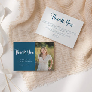 Modern Navy Blue White Graduation Thank You Card