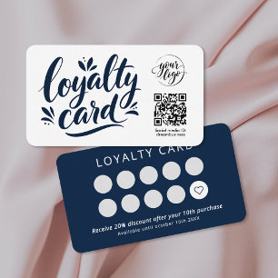 Modern Navy Blue White Logo QR Code Small Business Loyalty Card